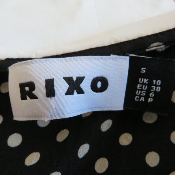 RIXO Lila 100% Silk Polka Dot Floral Embroidered Bib Collar Blouse Cottage Sz S - Picture 15 of 16